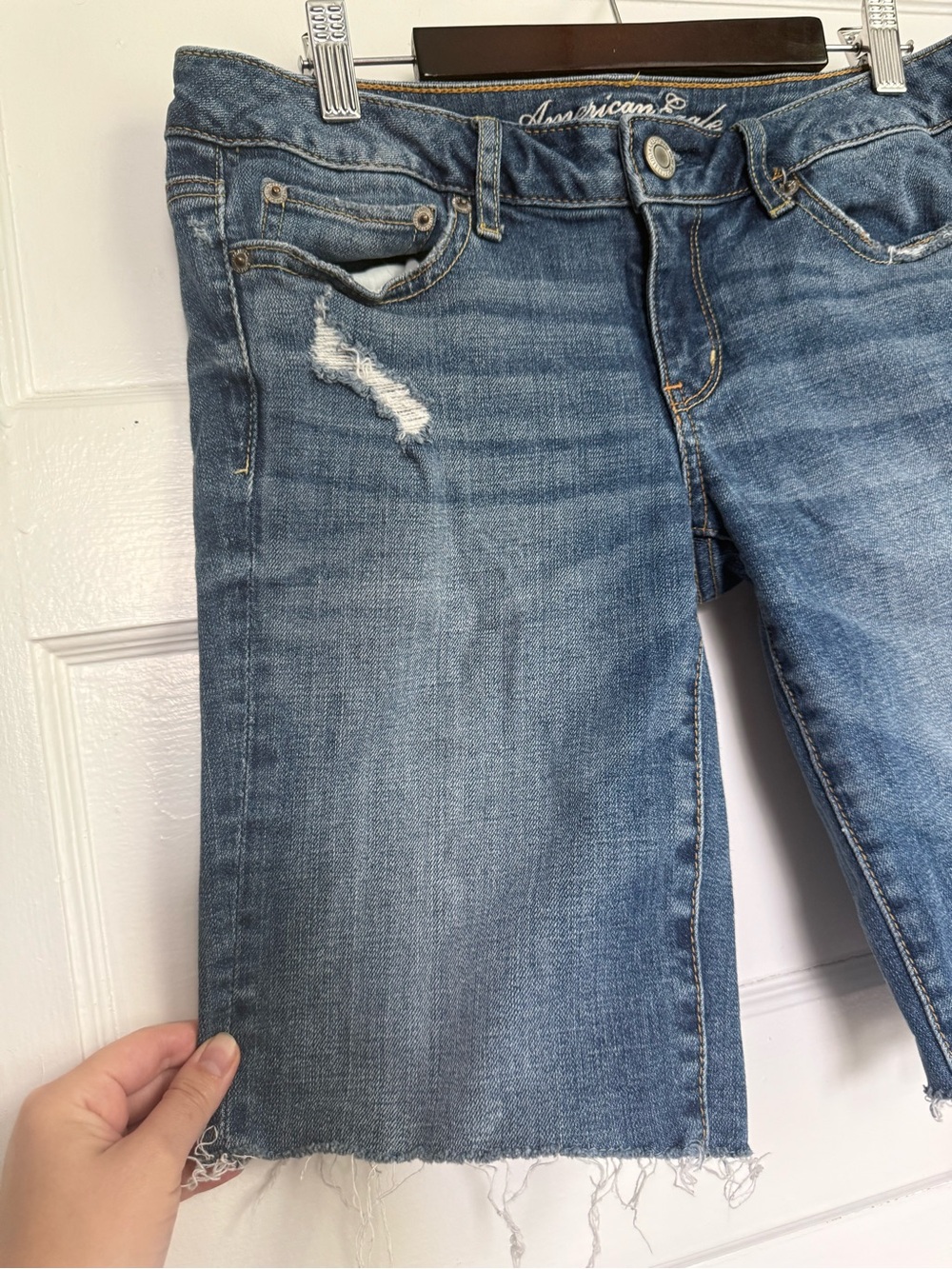 American Eagle Outfitters Blue Distressed‎ Cutoff Denim Bermudas Low Rise Y2K 6 - Picture 7 of 11